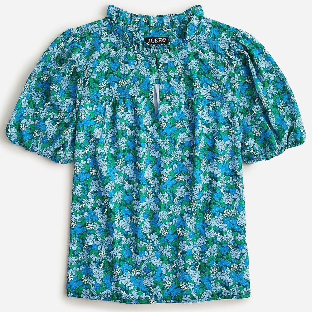 J Crew Ruffle Trim Short Sleeve Top in Hyacinth Fields Floral Print Women's S
